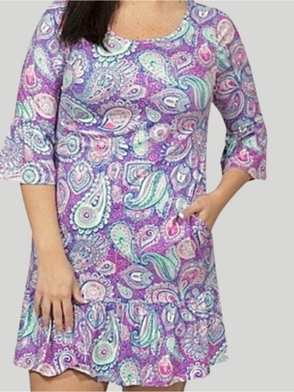 NWT Simply Southern Collection Paisley Print Dress Pink Purple Blue L